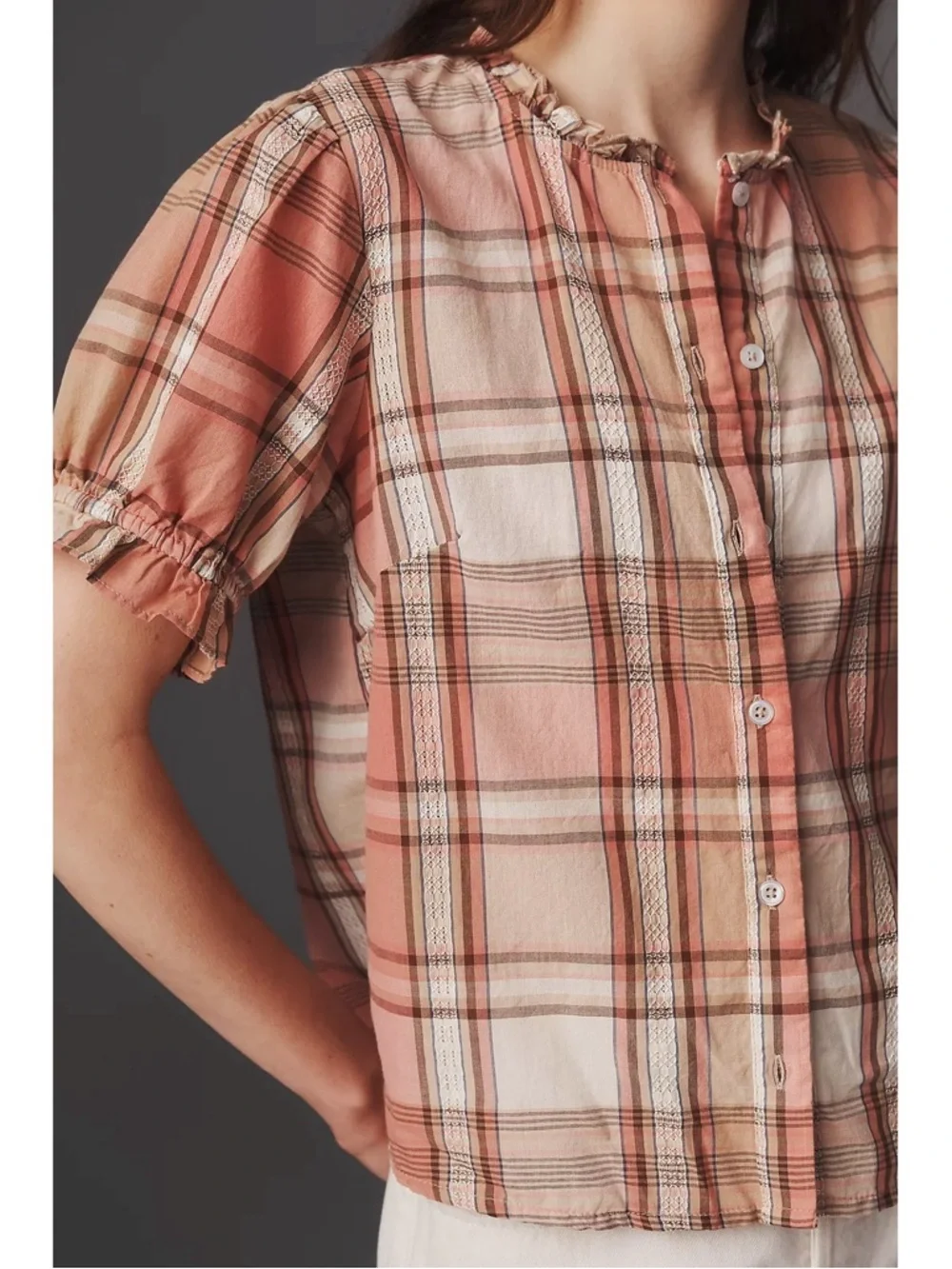 Anthropologie Cotton Puff-Sleeve Buttondown Shirt